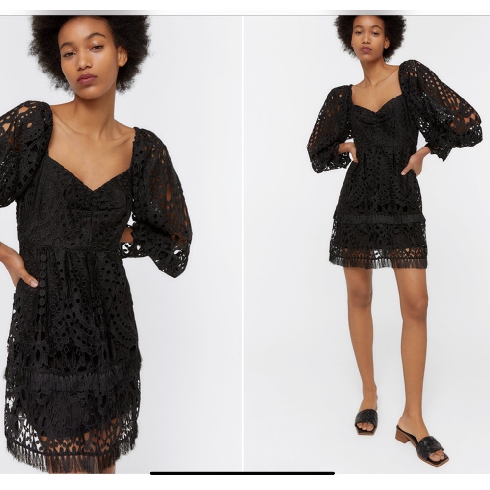 ZARA UTERQUE EYELET BLACK MINI COCKTAIL DRESS